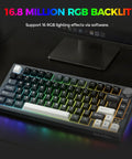 Flex75 Gasket Wireless Mechanical Keyboard With Control Knob Tri Mode Bluetooth 2.4G USB Wired, RGB backlit keyboard on dark desk.