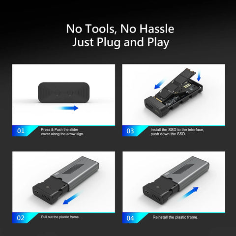 Sleek Aluminum M.2 NVMe SSD Enclosure With Smart Cooling Fan And Hassle Free Tool Free Build Delivers Blazing 10Gbps USB C Speed setup steps
