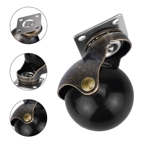 Caster Wheels Set Of 4 Plate Caster 2 Inch Swivel Replacement With Screws Antique Brass Castors Without Lock black ball wheel close-up
