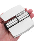 2 Pcs Heavy Duty Stainless Steel Concealed Hinges for Public Restroom Stall Partitions, visible in hand for size reference.