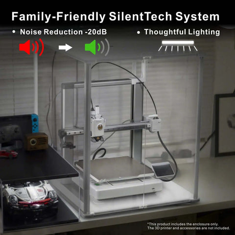 3D Printer Enclosure For Bambu Lab A1 With AMS Lite Dope Filtration, showing noise reduction features in a home workshop setup.