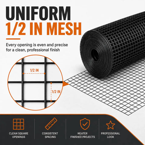 Built Like A Brick 1/2 Inch Hardware Cloth Tough As Nails Chicken Wire Fencing Roll For Yard Birds And Garden Protection 48 By 100 Feet 19 Gauge Steel Mesh Barrier showing uniform 1/2 inch mesh pattern.