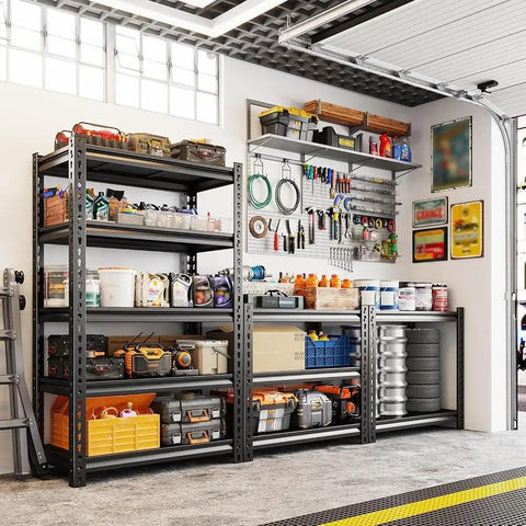 Heavy Duty Tough As Nails Garage Shelving Adjustable Metal Storage Rack Kick Ass Utility Shelf Rock Solid Multi Purpose Organizer For Kitchen Pantry Closet Rust Proof Design Black
