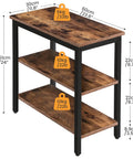 Rustic Brown And Black 3 Tier End Table With Open Storage Shelves dimensions showcasing 61cm height, 60cm width, and 23.6cm depth.