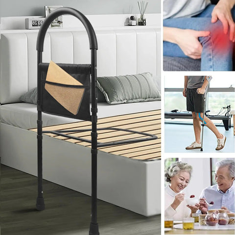 2-In-1 Bed Safety Rails For Seniors With Handy Hand Rail, Easy Install, Prevent Falls, adjustable black rail on bed frame