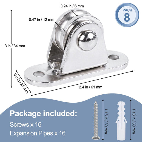 Mini Duplex Pulley Block 1 Inch With Silent Frictionless Roller Heavy Duty Fixed Pulley Load 176 LB for Mount DIY Project, pack of 8