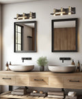 Rustic Dope Matte Black And Gold Three Light Vanity Light Over Mirror For Bathroom Or Powder Room, Vintage Industrial Style