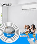 25 Ft Dope Copper Mini Split Line Set With 1 Quarter Inch And 3 Eighth Inch OD Flared Tubing, 3 Eighth Inch Thickened PE Insulated Coil, Nuts And Installation Kit For Modern Air Conditioner And Heat Pump System displayed in a room setting