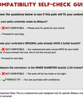 Compatibility guide for 45 Inch Patio Umbrella Replacement Lower Pole With Bullet Buckle Beefed-Up Iron Construction Bronze Finish.