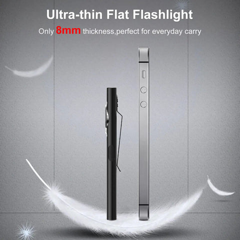 Side view of Pocket EDC Dual Light Flashlight With Rechargeable USB C 600 Lumen Output Ultra Slim 4.2x1x0.3 Inch