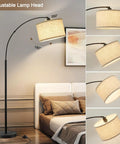 Arched 71 Inch Floor Lamp With Fully Dimmable 0 To 100 Percent Light And Foot Pedal Switch Adjustable Head Tall Reading Lamp
