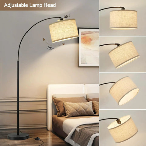 Arched 71 Inch Floor Lamp With Fully Dimmable 0 To 100 Percent Light And Foot Pedal Switch Adjustable Head Tall Reading Lamp