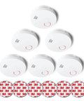 Six smoke alarms with 10 Year Battery Operated Photoelectric Sensor Smoke Alarm With Test Silence Button And LED Indicator Lights, UL Listed