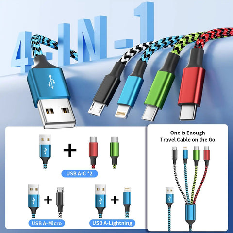 4 In 1 Braided USB C Cable With Dual Type C Ports Micro USB And USB A For iPhone Android Galaxy iPad Travel Cruise Essentials