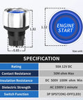 Diagram of Push To Start Ignition Switch 12V 50A One Button Start No Fuss For Marine Boat RV Car Truck With Blue LED Light specifications