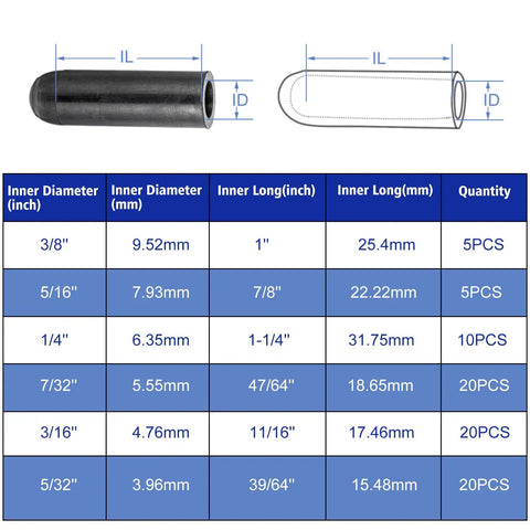 80 Piece Vacuum Cap Assortment Rubber Caps For Carbs And Manifolds, Dropper Style Size Chart and Dimensions