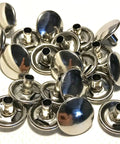 Pile of metallic caps and sockets from Stainless Steel Snap Fasteners Cap And Socket Only Set 50 Pieces Marine Grade 304 Saltwater Ready Built To Last Rustproof Hardware For Tents Outdoor Gear Boats And Fabric Projects.