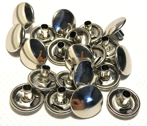 Pile of metallic caps and sockets from Stainless Steel Snap Fasteners Cap And Socket Only Set 50 Pieces Marine Grade 304 Saltwater Ready Built To Last Rustproof Hardware For Tents Outdoor Gear Boats And Fabric Projects.