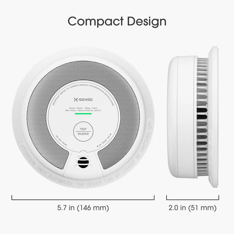 Five Pack Smoke And Carbon Monoxide Alarm SC06 Standalone Home Safety Sensor, Battery Powered With Loud 85dB Siren, Easy Test Button, No WiFi Or Interconnect, No-Fuss Basic Fire And CO Protection For Every Room. Compact round alarm, 5.7 in x 2.0 in