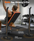 Adjustable Weight Bench With Squat Rack For Home Gym Use 770Lb showing dual support bars and h-frame rack in use