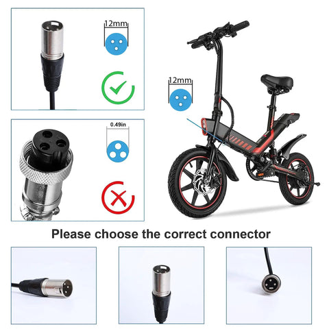 54.6V Fast Charger XLR plug options for 13S 48V lithium batteries on electric bikes and scooters with safety protections diagram