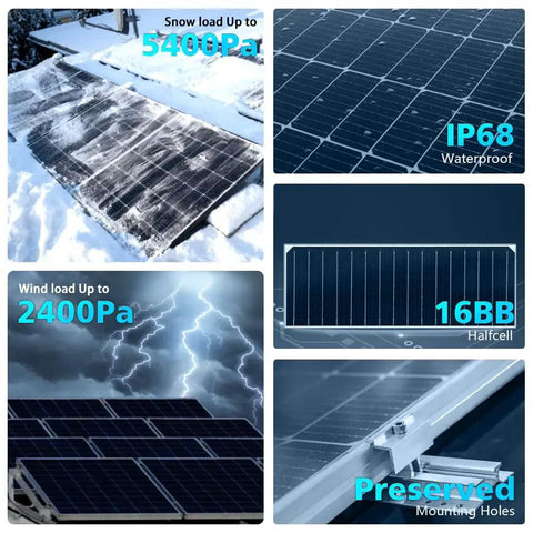 Heavy Hitter 6 Pack 560 Watt Bifacial Solar Panels Monocrystalline PERC with snow and wind load specifications.