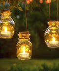 Flameless LED Candles With Remote Timer Warm White Flicker Battery Operated Tea Lights for cozy outdoor decor in hanging jars