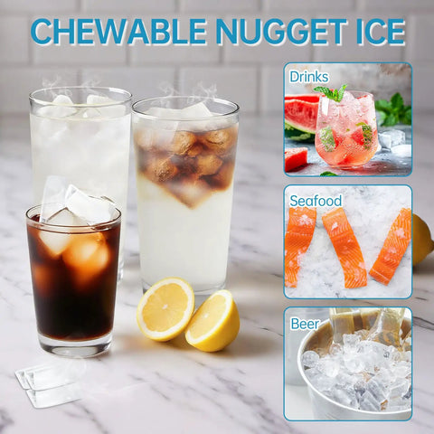 Rugged Commercial Nugget Ice Maker Slings 100 Lbs Of Smooth Chewable Pellets Daily With 12 Lb Storage Tub icy drinks and seafood with chewable nugget ice.