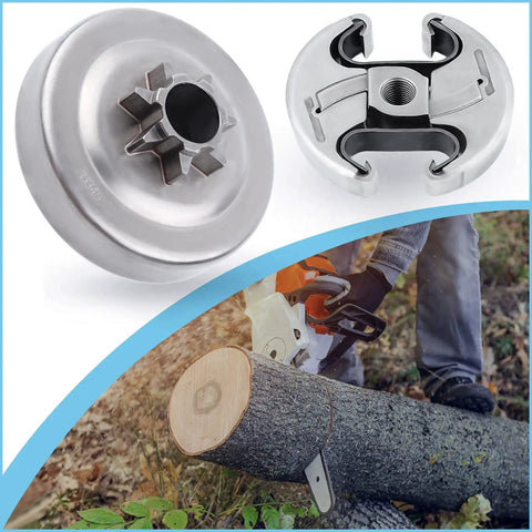 325 7-Tooth Clutch Drum Kit For Husqvarna And Jonsered Chainsaws 340 345 350 445 450 with tree cutting scene