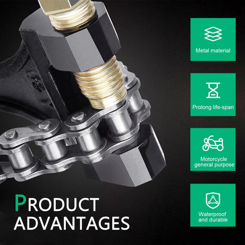 Close-up of Pro Grade Motorcycle Chain Breaker Tool For 420 428 520 525 528 And 530 Roller Chains with product advantages