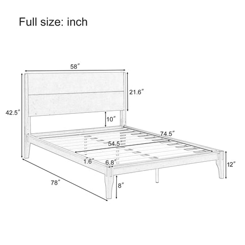 Dimensions and measurements of Total Game Changer Full Size Bamboo Platform Bed Frame With Extra Tall Headboard.