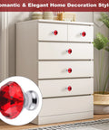 5 Pcs Red Crystal Cabinet Knobs Knockout Diamond Shape Handles with Screws for Dresser Closet Wardrobe Cupboard Kitchen Furniture to Get that Bougie Vibe in Shiny Polished Chrome Glass Pulls Total Game Changer Decor on a white dresser.