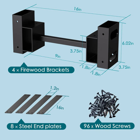 Adjustable Firewood Rack Set Of 4 For Outdoor And Indoor Use Heavy Duty Steel Log Stacking Stand Brackets Extendable Length