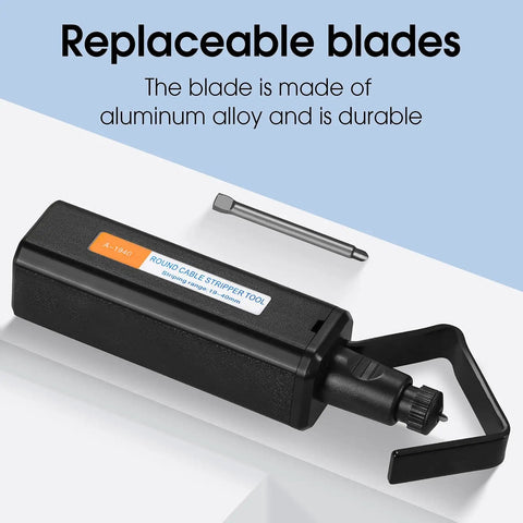 Pro Grade Round Cable Stripping Knife For 19-40mm Armored Cables with replaceable aluminum alloy blade on display