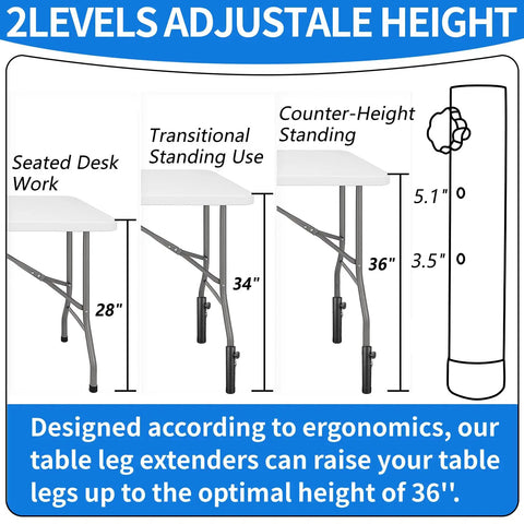 Give Your Workspace A Sweet Upgrade Featuring Hella Sturdy Folding Table Risers And Adjustable Leg Extenders with height options.