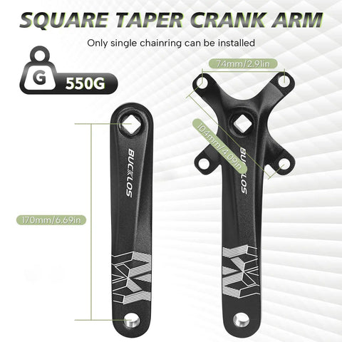 170mm MTB Square Taper Crankset For Single Speed With 104 BCD Chainrings Lightweight Aluminum Build