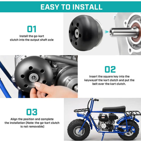 Installation guide for Thirty Series Torque Converter Driver Clutch for 3/4 inch shaft engines on Coleman KT196 go-kart.
