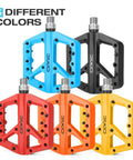 Ultra Lightweight Mountain Bike Pedals With Grippy Traction For Trail And BMX Rides Platform Pedals Nine Sixteenth Inch Axle Nylon Fiber Build Durable And Lightweight Orange shown with color variety