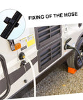 Installed WOONEKY hose holder set on camper exterior; 10 black deep-cradle pipe brackets for hoses.