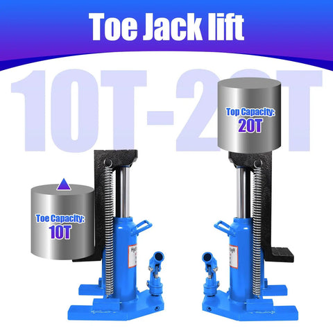 Heavy Duty Hydraulic Toe Jack And 20 Ton Claw Jack With 10 Ton Puller, showcasing 10T and 20T capacity lifting jacks in blue.