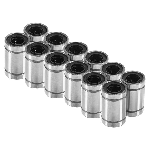LM8UU 12 Piece Linear Ball Bearings 8mm Bore With Double Sided Rubber Seals Ultra Smooth Low Friction Linear Motion Bushings