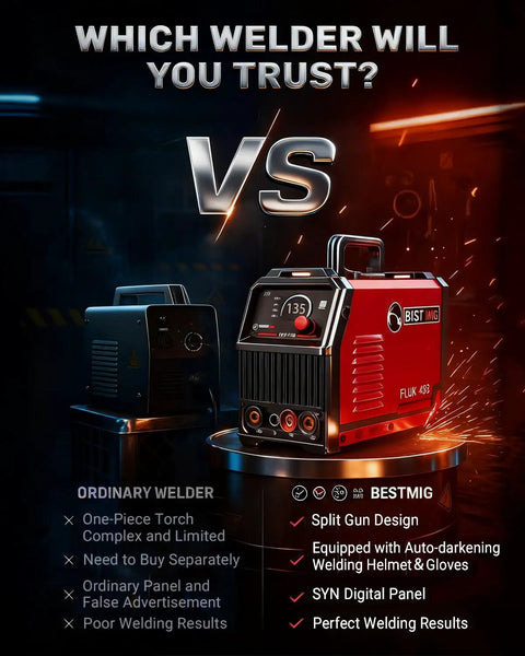 Comparison between ordinary welder and 135A MIG Welder With 3 In 1 Flux Core MIG Lift TIG And Stick Welding Portable IGBT Inverter 110V