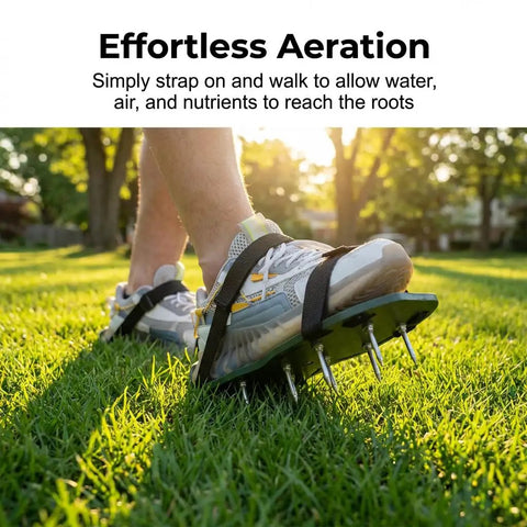 Walk And Aerate Your Yard In Minutes With Heavy Duty Lawn Aerator Shoes 26 Steel Spikes Adjustable Straps for Universal Fit