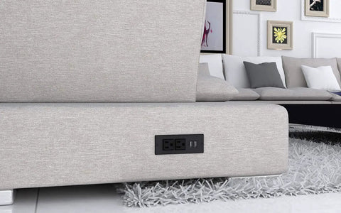 Flush Mount Desk Power Strip With Recessed Grommet 2 Outlets And 2 USB Ports 9.85 Ft Extension Cord ETL Listed installed in sofa
