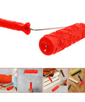 Professional Grade Slick Wood Grain Texture Paint Roller For Interior Wall Decoration showing red handle and embossed pattern.