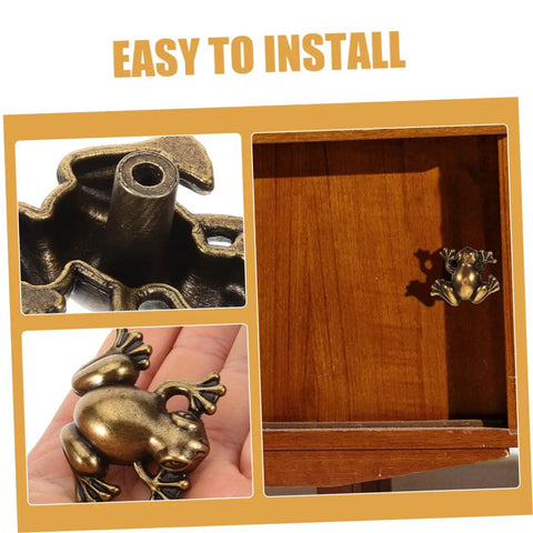 4 Pack Retro Frog Shape Pull Handles For Cabinets And Drawers, dope vintage zinc alloy animal knob hardware, installed on drawer