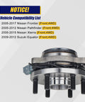 Front view of Front Wheel Bearing Hub Assembly 2 Pack For Nissan Frontier 2005-2017, Pathfinder 2005-2012, Xterra 2005-2015, Suzuki Equator 2009-2012 With 6 Lug Bolts And ABS 4WD Ready