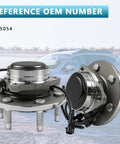 Drop-In Front Wheel Hub Bearing Assembly With ABS For 2WD Chevy Tahoe Suburban GMC Yukon Silverado Sierra Escalade 6-Lug Vehicles 1999-2006 Range Part 515054 displayed against a car backdrop.