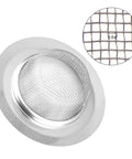 Rock Solid 2 Pack Kitchen Sink Strainer Set No Sweat Stainless Steel Drain Filter with wide rim and fine mesh design.