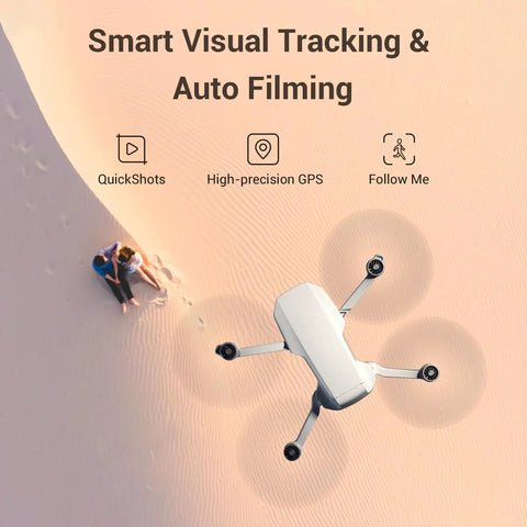 Ultra Portable 4K Drone With Camera For Beginners, 3 Axis Gimbal, FPV Transmission flying over sand near people